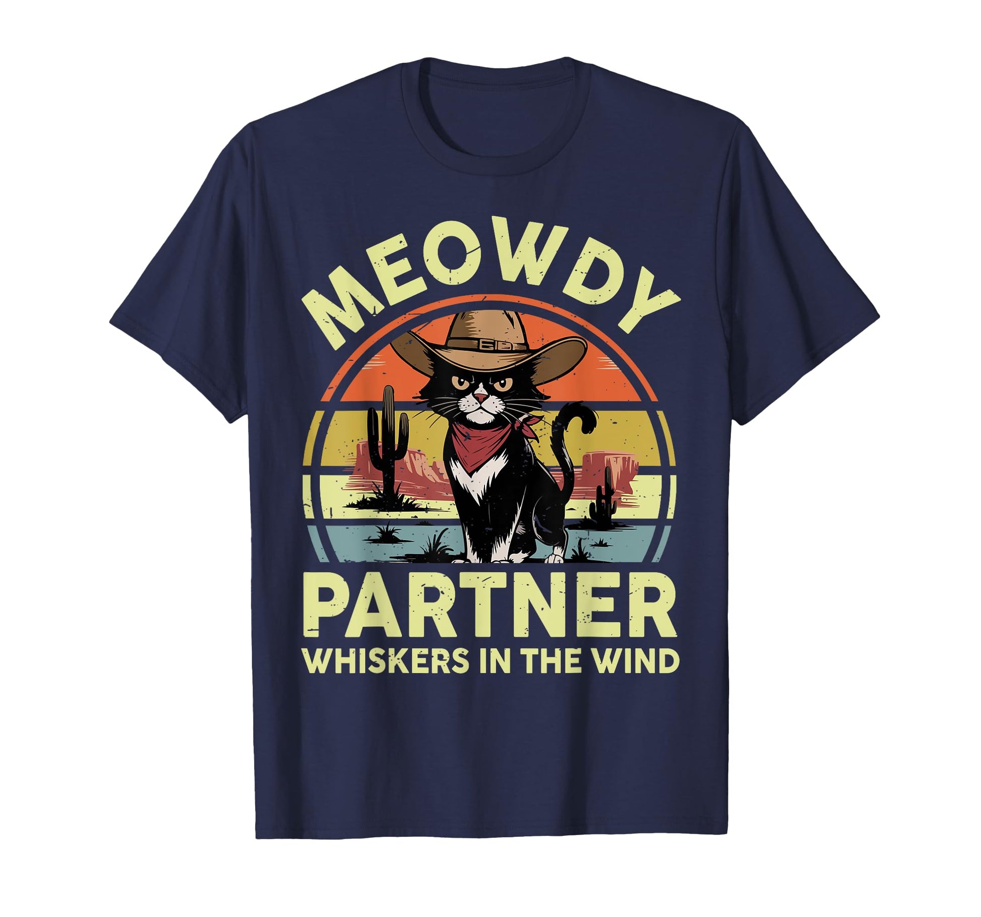 Meowdy Partner Funny Black Cat Cowboy T-Shirt - Graphic Print for Adults - T-Shirt, Sweatshirt, Hoodie