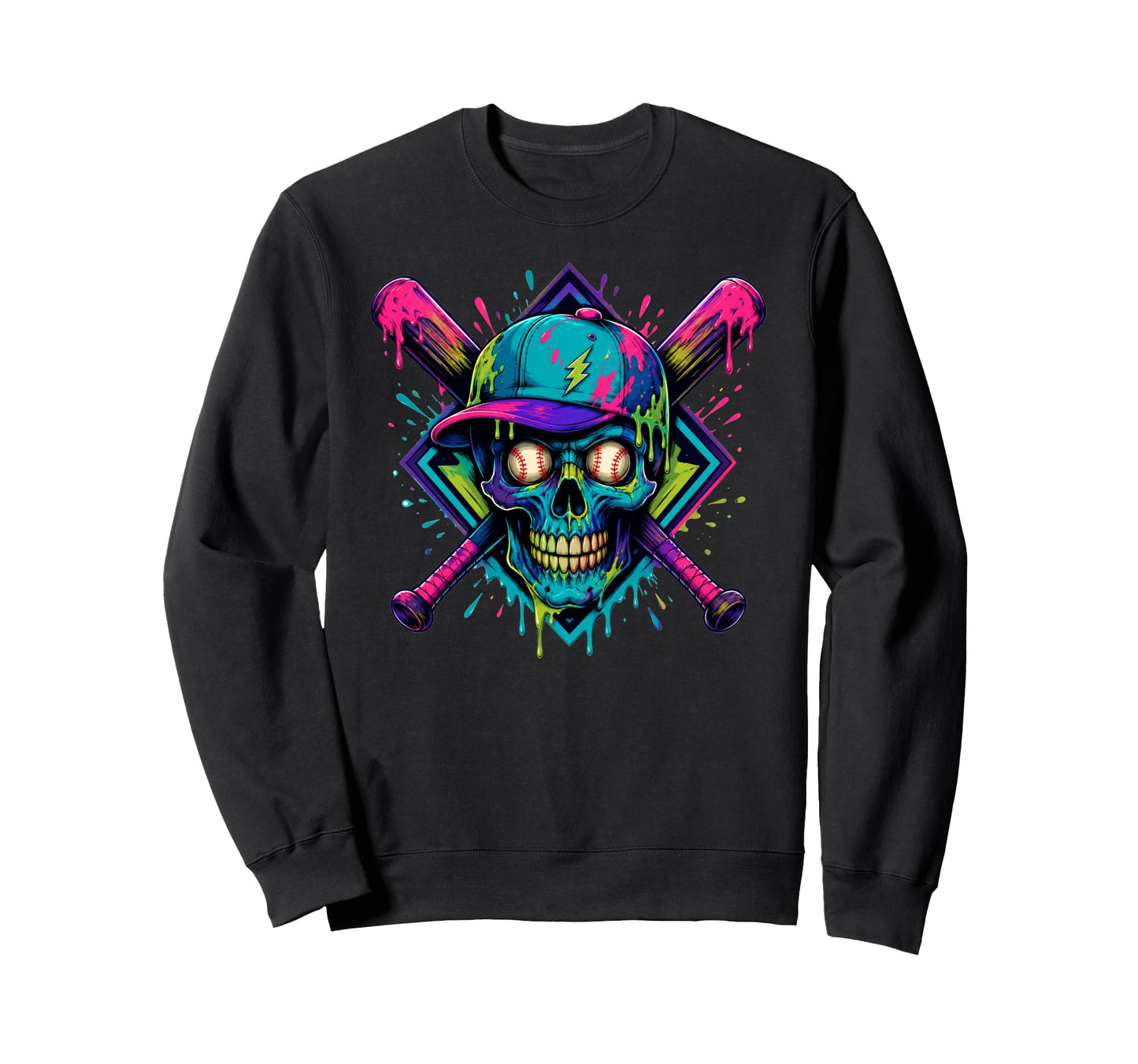 Baseball Player Drip Ice Cream Skull Sweatshirt - Minimalist Print Unisex - T-Shirt, Sweatshirt, Hoodie
