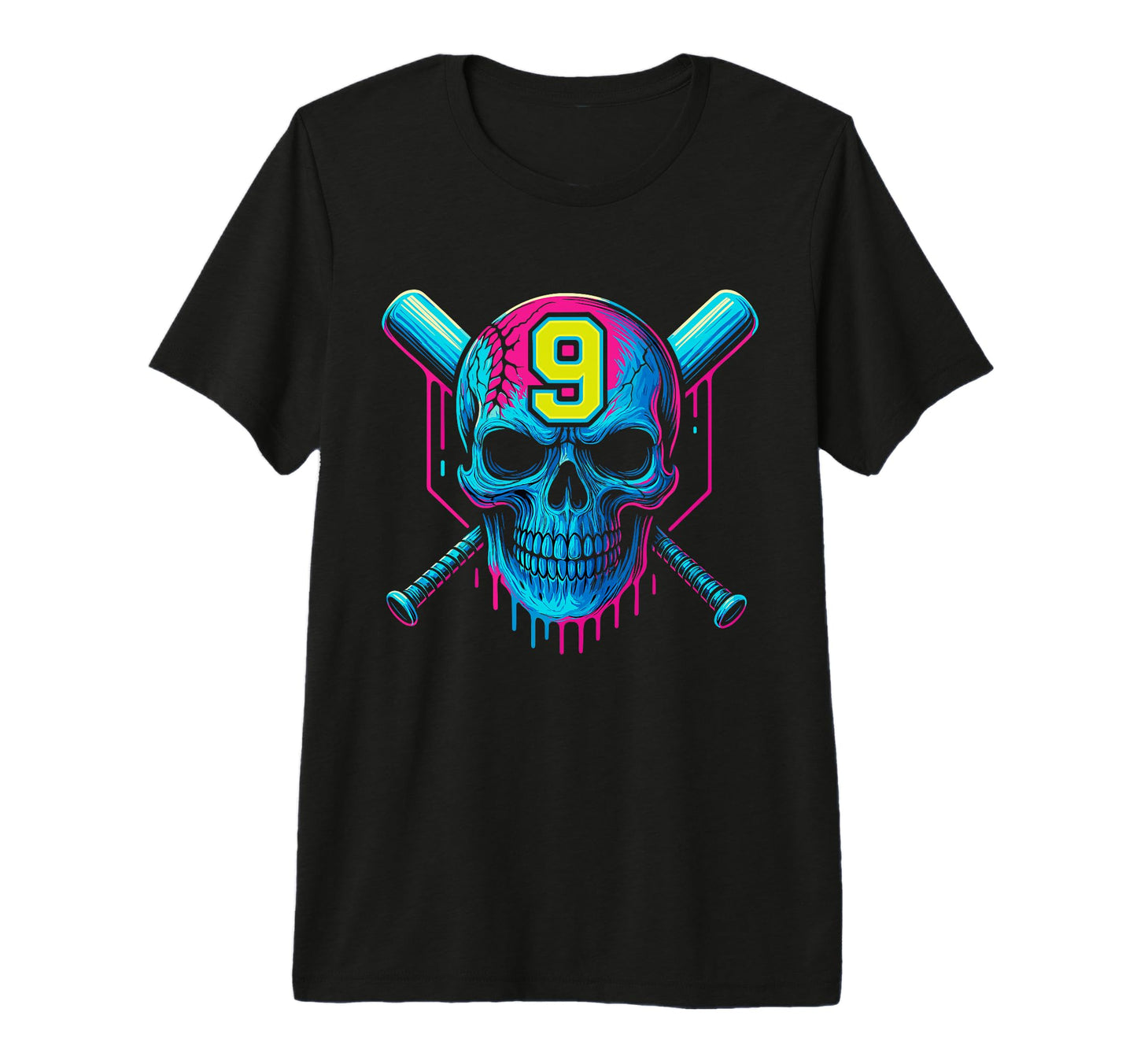 Baseball Skull Drip 9Th Birthday 9 T-Shirt - Novelty Apparel Men Women - T-Shirt, Sweatshirt, Hoodie