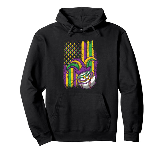 American Flag Baseball Beads Mardi Hoodie - Minimalist Print Unisex - T-Shirt, Sweatshirt, Hoodie