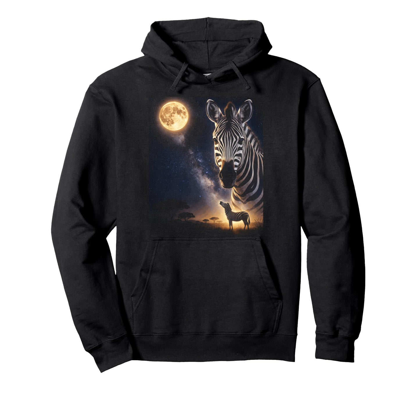 90S Zebra Howling Moon Y2K Aesthetic Hoodie - Custom Art Print Men Women - T-Shirt, Sweatshirt, Hoodie