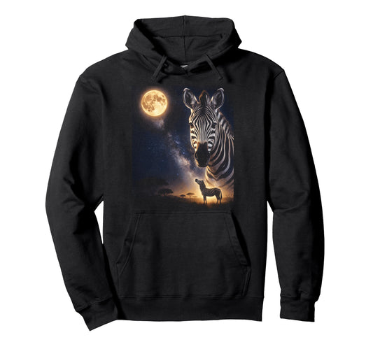 90S Zebra Howling Moon Y2K Aesthetic Hoodie - Custom Art Print Men Women - T-Shirt, Sweatshirt, Hoodie