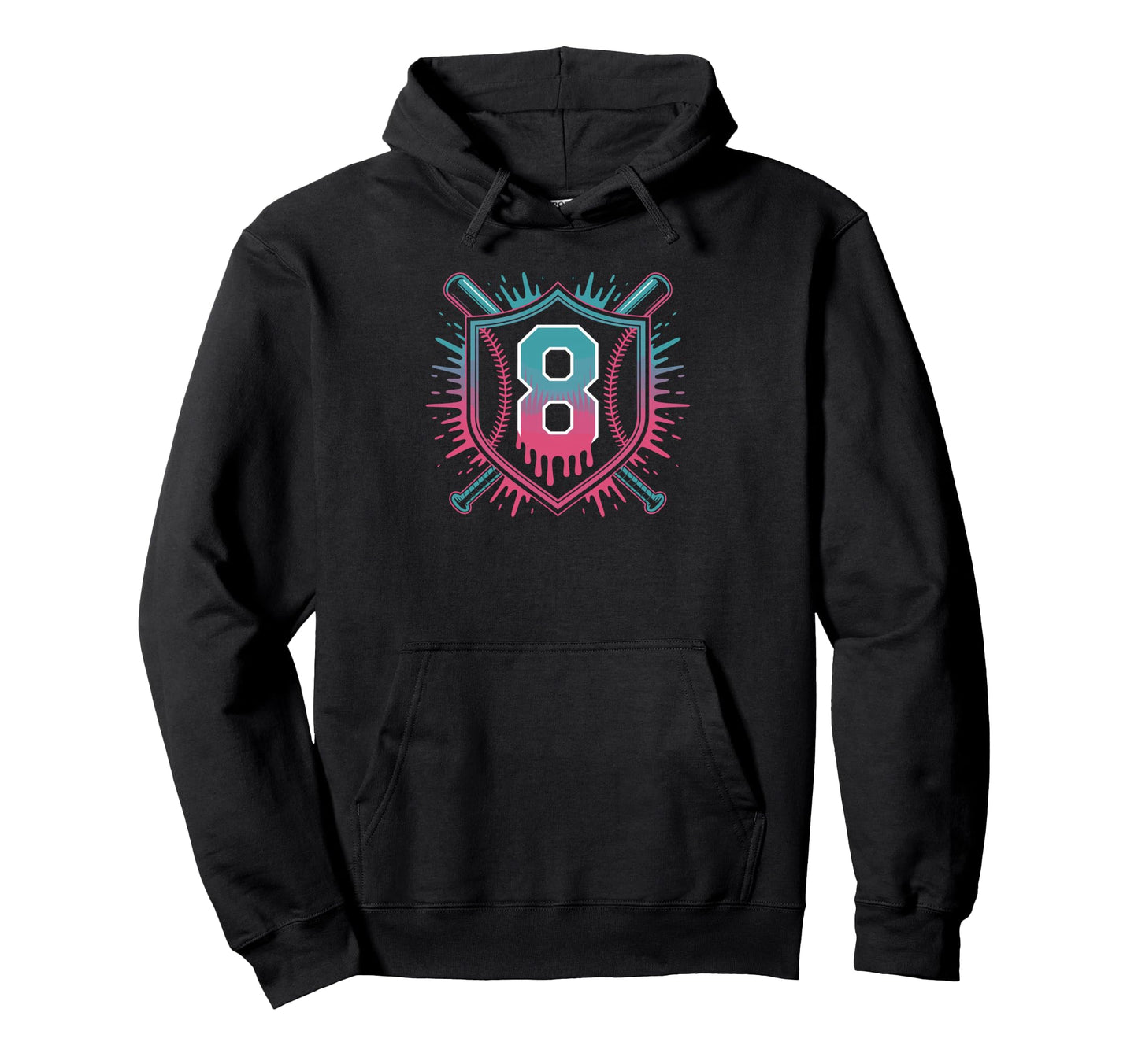 Baseball Splash Drip Theme Eighth Hoodie - Aesthetic Graphic for Adults - T-Shirt, Sweatshirt, Hoodie
