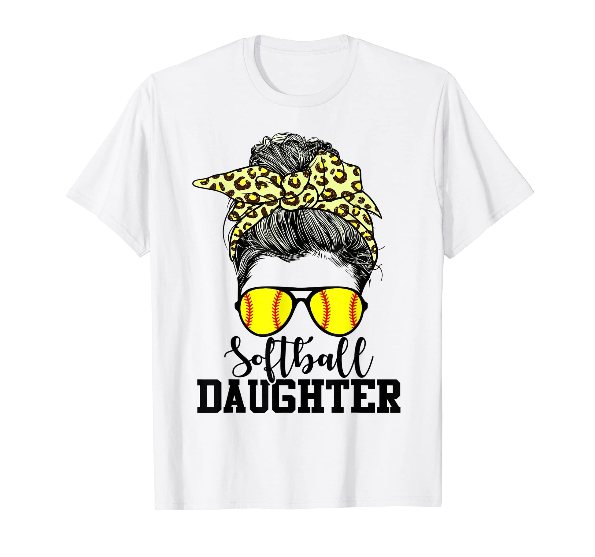 Softball Daughter Messy Bun Leopard T-Shirt - Minimalist Print for Adults - T-Shirt, Sweatshirt, Hoodie