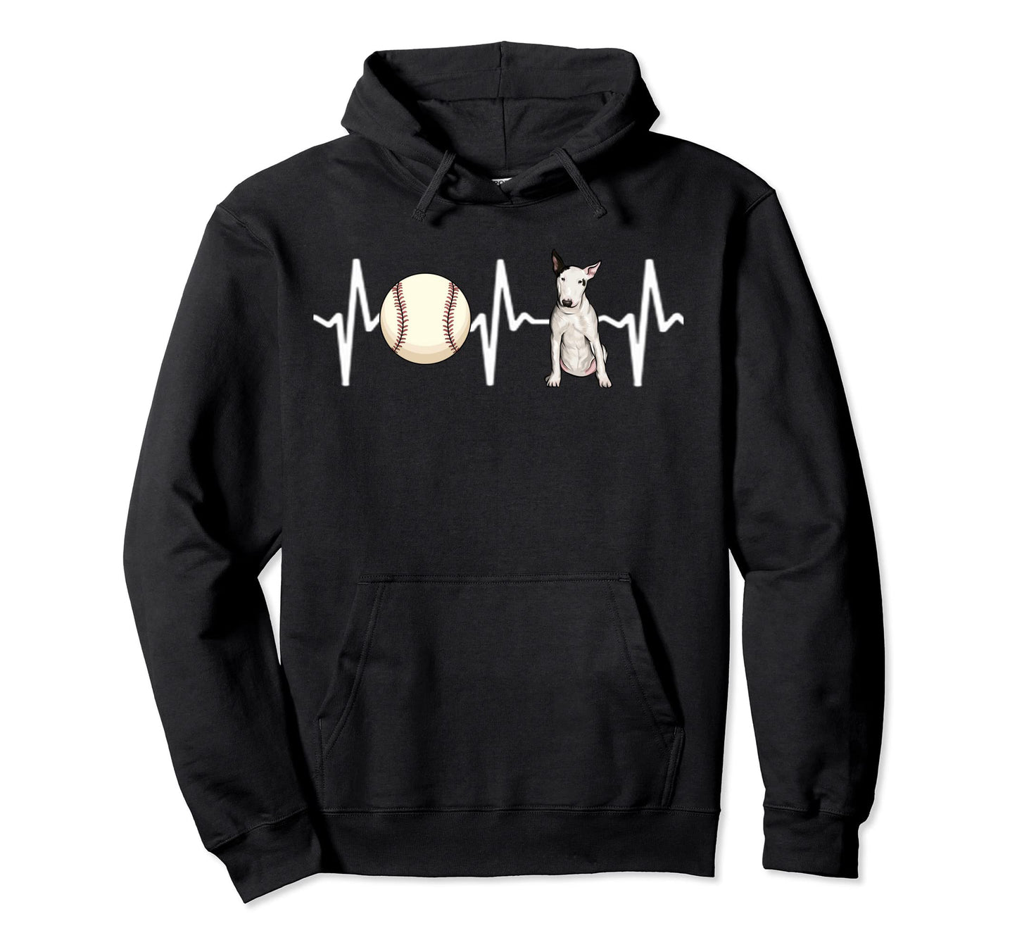 Baseball Bull Terrier Heartbeat Dog Hoodie - Minimalist Print for Adults - T-Shirt, Sweatshirt, Hoodie