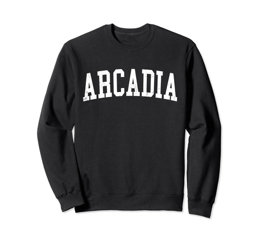 Arcadia Ca Distressed White Varsity Sweatshirt - Minimalist Print Men Women - T-Shirt, Sweatshirt, Hoodie