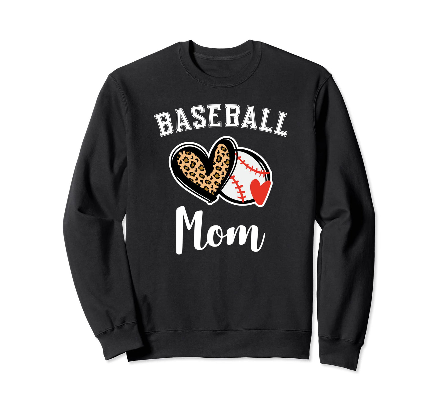Baseball Mom Leopard Heart Sweatshirt - Fun Novelty Design for Adults - T-Shirt, Sweatshirt, Hoodie