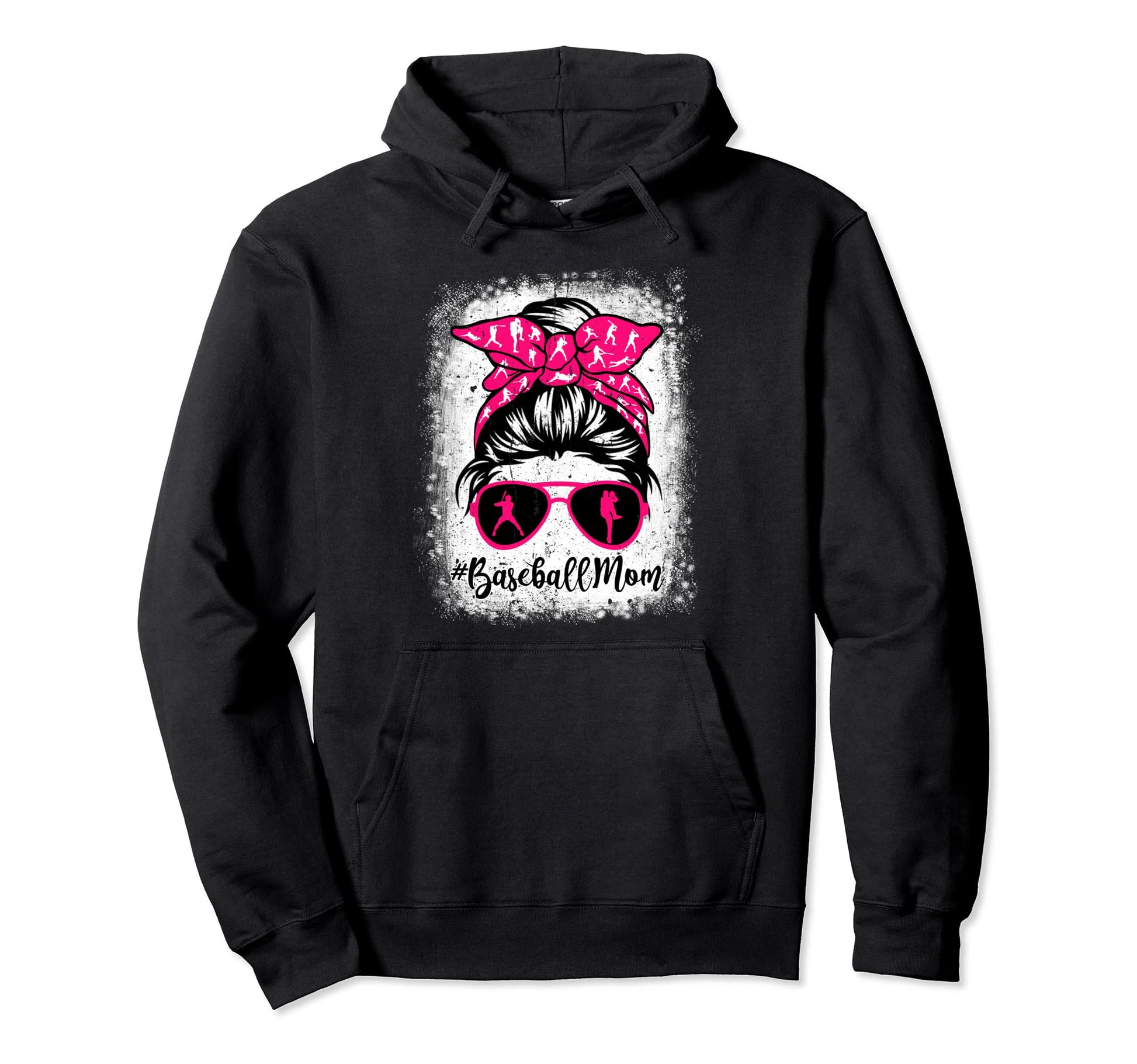 Baseball Mom Leopard Messy Bun Sport Hoodie - Custom Art Print Unisex - T-Shirt, Sweatshirt, Hoodie