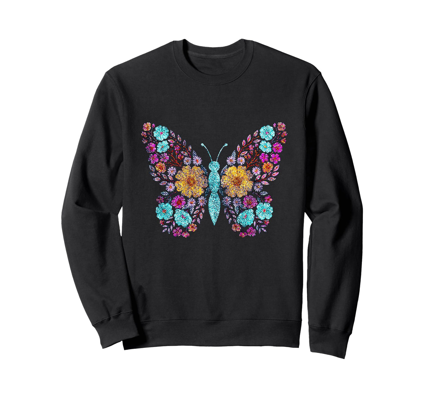 Floral Butterfly Flowers Botany Nature Sweatshirt - Custom Art Print Unisex - T-Shirt, Sweatshirt, Hoodie
