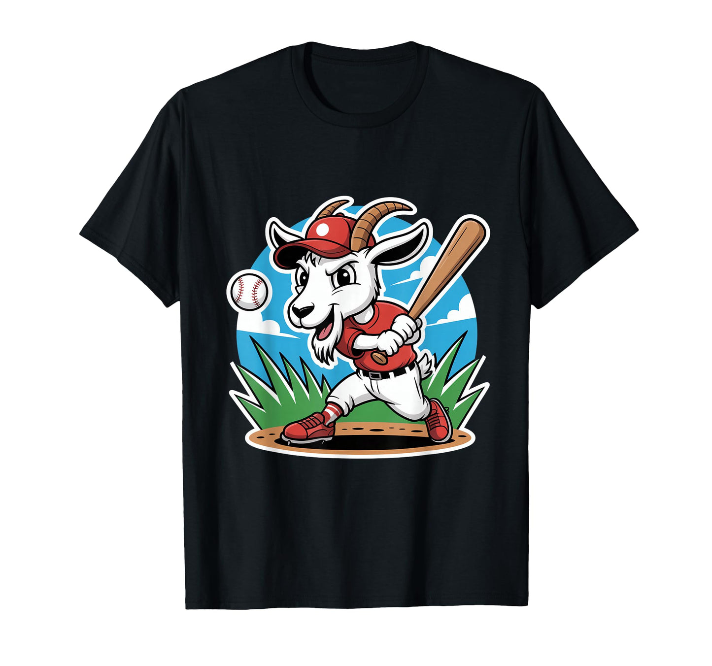 Funny Baseball Goat Mascot Batter Home Run T-Shirt - Unique Graphic Unisex - T-Shirt, Sweatshirt, Hoodie