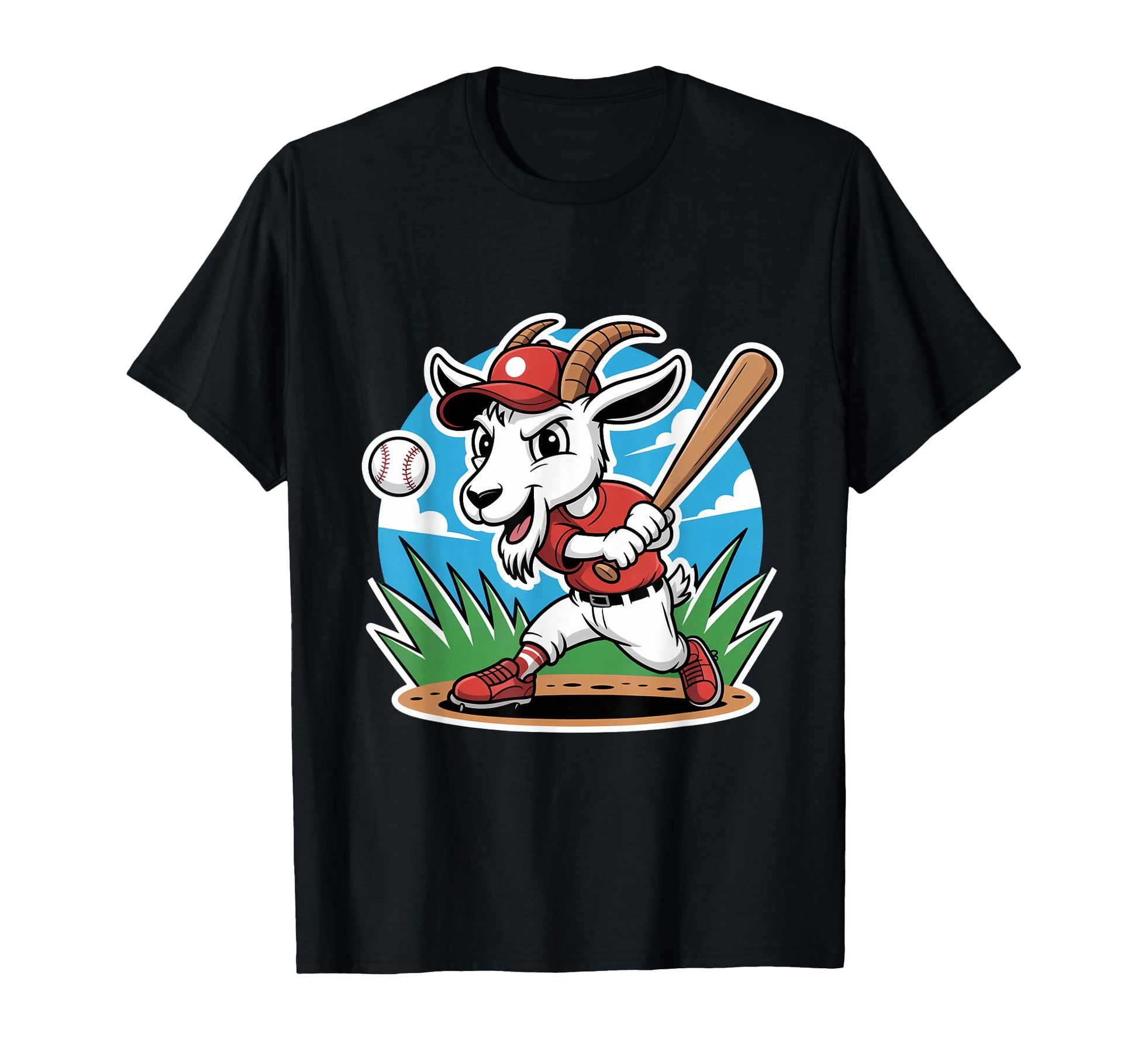 Funny Baseball Goat Mascot Batter Home Run T-Shirt - Unique Graphic Unisex - T-Shirt, Sweatshirt, Hoodie
