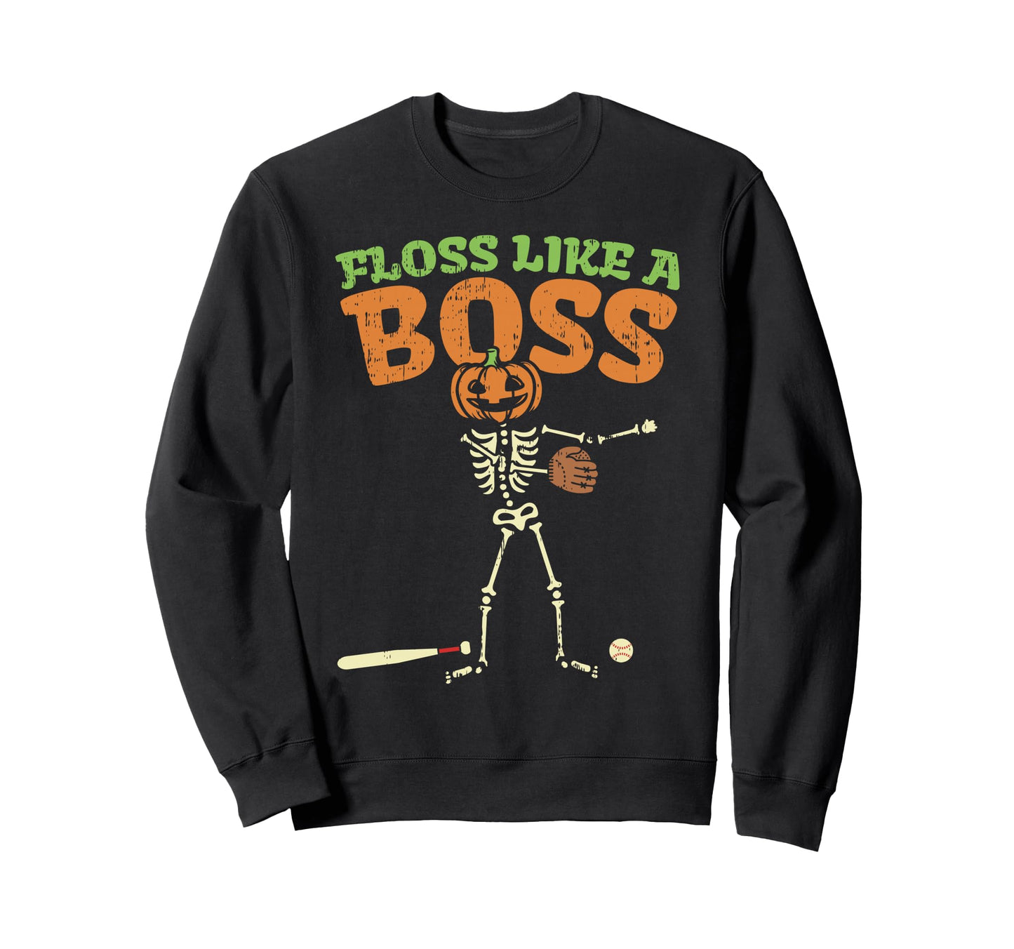 Floss Like Boss Pumpkin Skeleton Sweatshirt - Graphic Print Unisex - T-Shirt, Sweatshirt, Hoodie