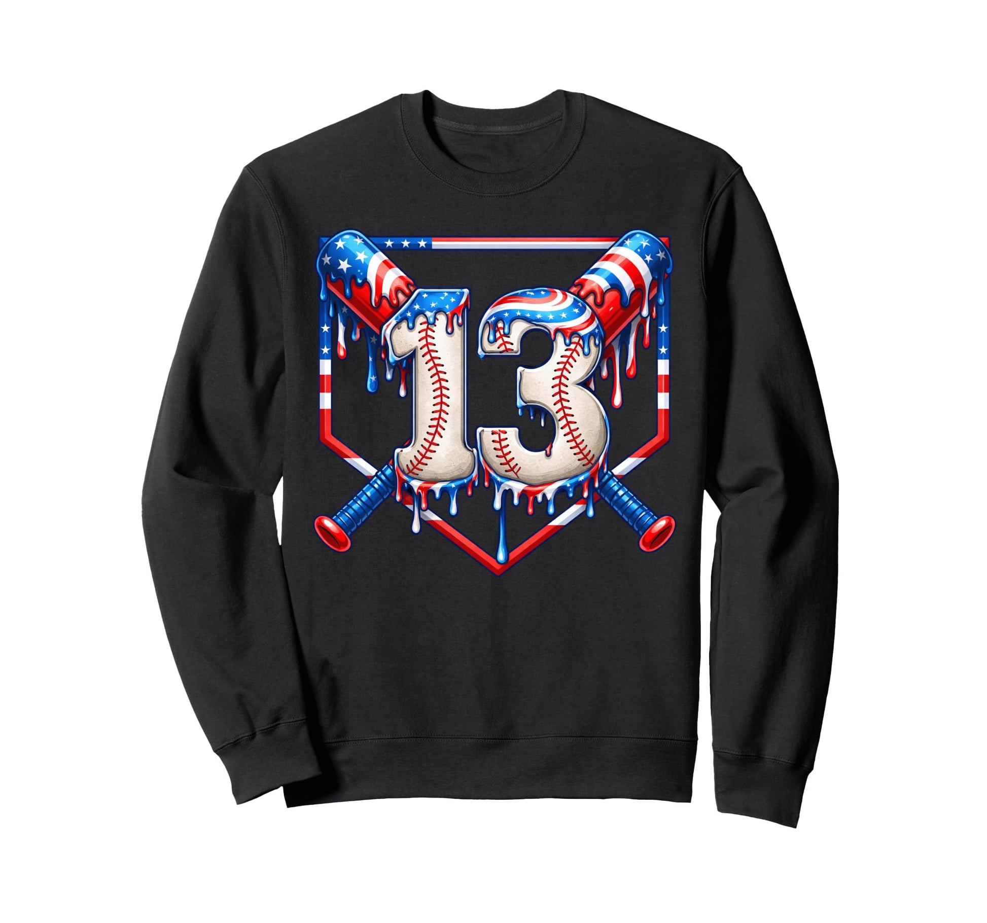 13Th Birthday Baseball Drip Usa Flag Sweatshirt - Unique Graphic Men Women - T-Shirt, Sweatshirt, Hoodie