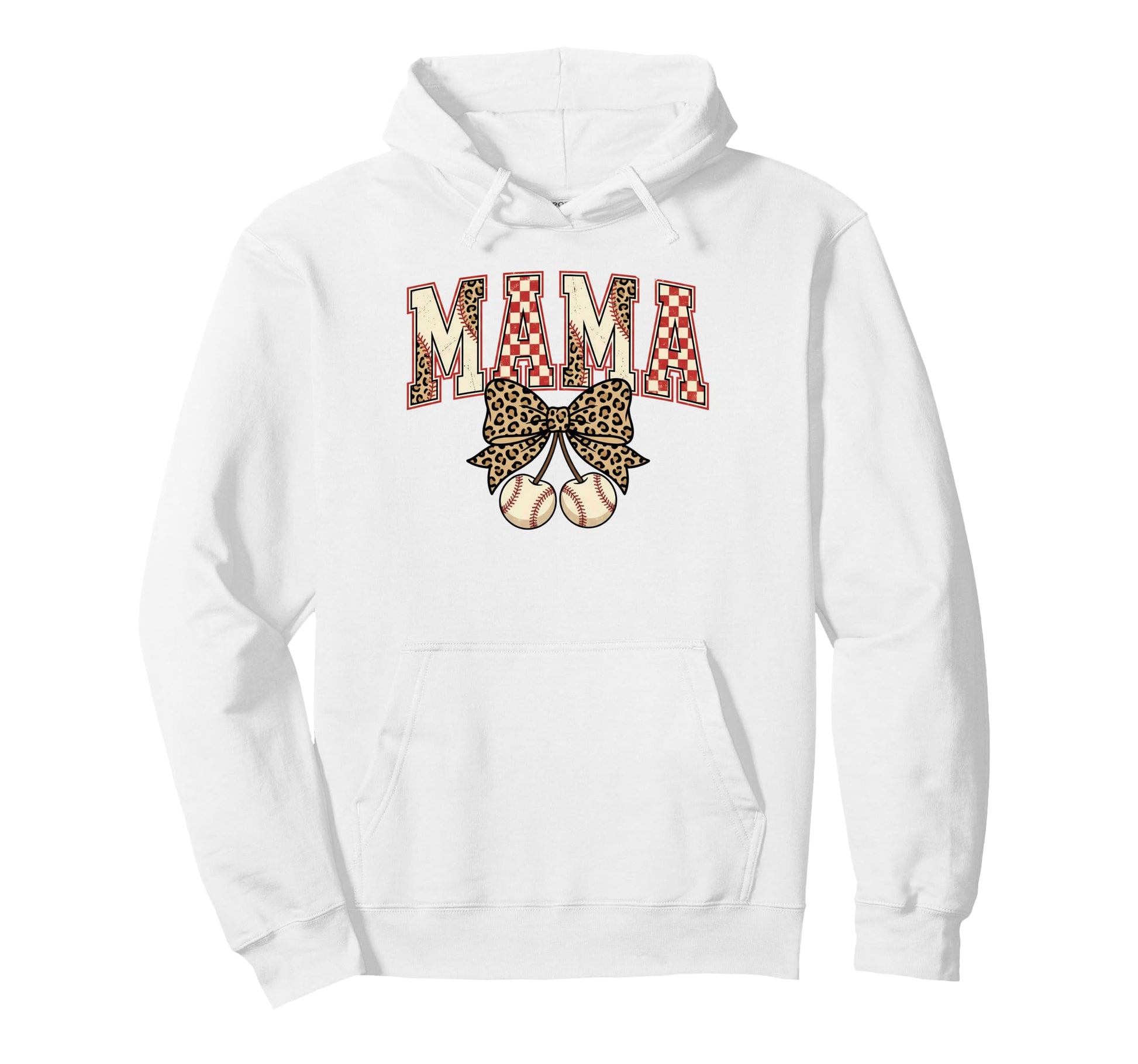 Baseball Mom Leopard Bow Checkered Mama Hoodie - Streetwear Style Unisex - T-Shirt, Sweatshirt, Hoodie