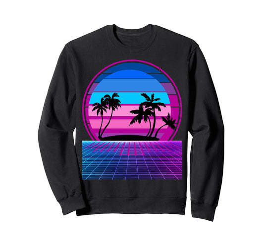 80S Vaporwave Palm Trees Sunset Sweatshirt - Trendy Graphic for Adults - T-Shirt, Sweatshirt, Hoodie