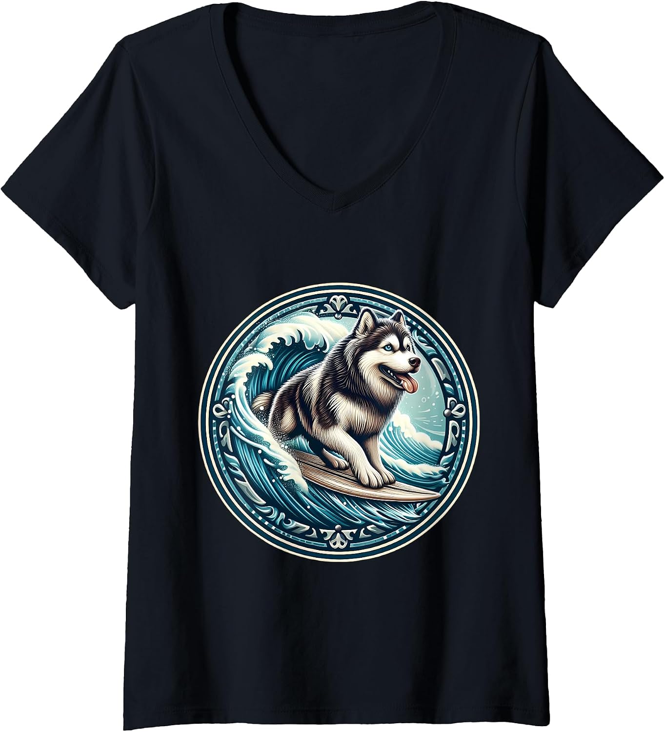 Siberian Husky Dog Surfing Surfer Owner Merch - Adult & Kids T-Shirts, Sweatshirts & Hoodies apparel design preview 1