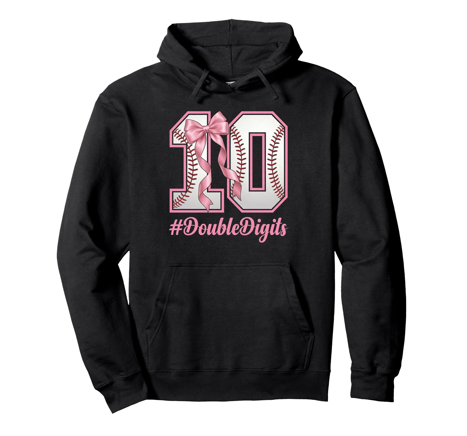 Bow Baseball Double Digits 10Th Birthday Hoodie - Custom Art Print Unisex - T-Shirt, Sweatshirt, Hoodie