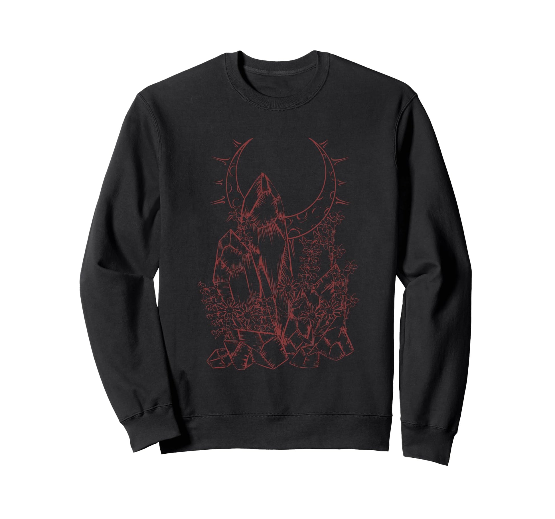 Crystals Flowers Moon Witchy E Y2K Sweatshirt - Trendy Graphic for Adults - T-Shirt, Sweatshirt, Hoodie