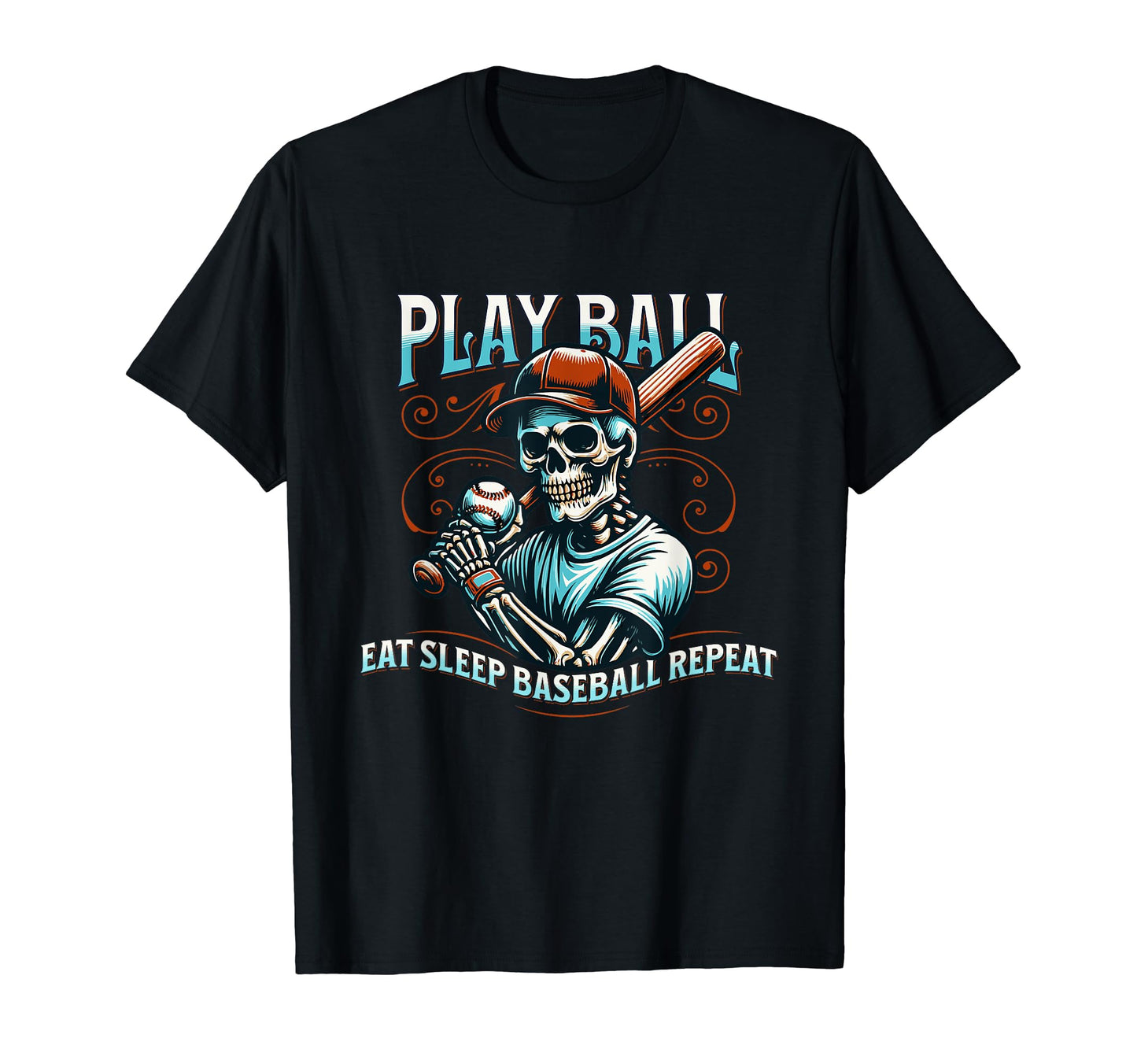 Skull Eat Sleep Baseball Repeat Baseball T-Shirt - Unique Graphic Unisex - T-Shirt, Sweatshirt, Hoodie