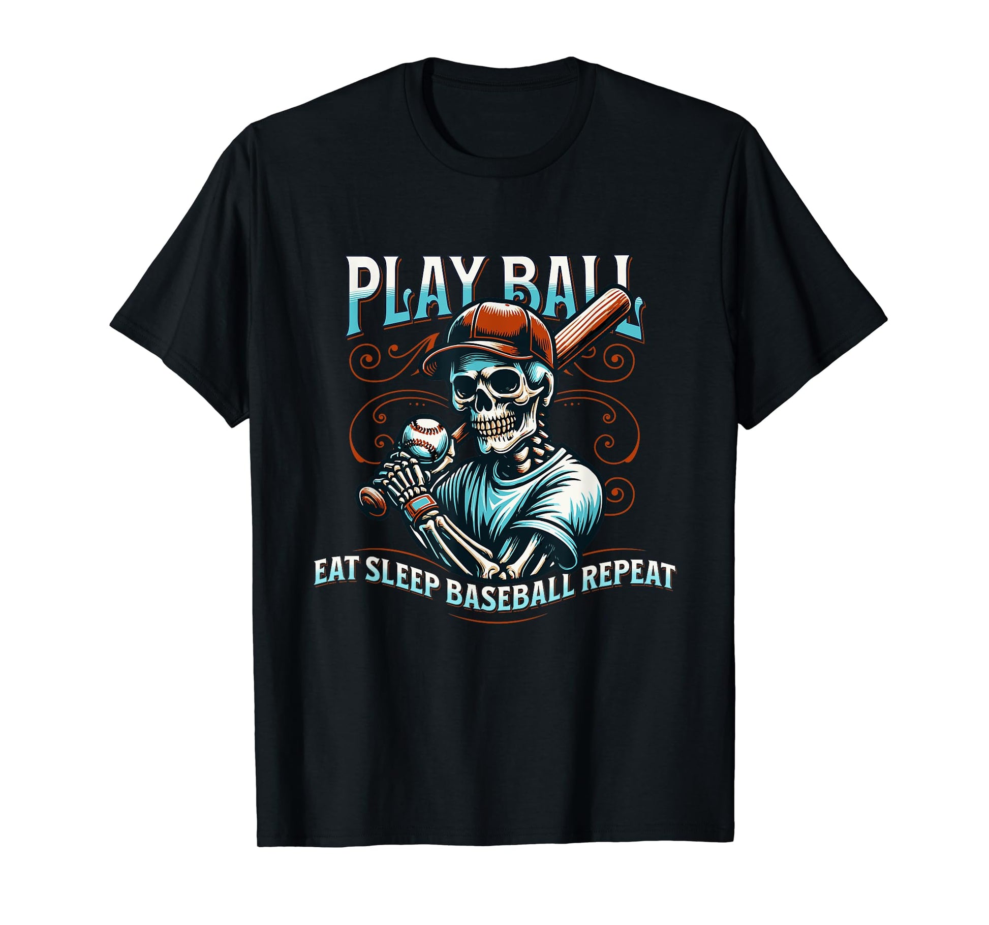 Skull Eat Sleep Baseball Repeat Baseball T-Shirt - Unique Graphic Unisex - T-Shirt, Sweatshirt, Hoodie