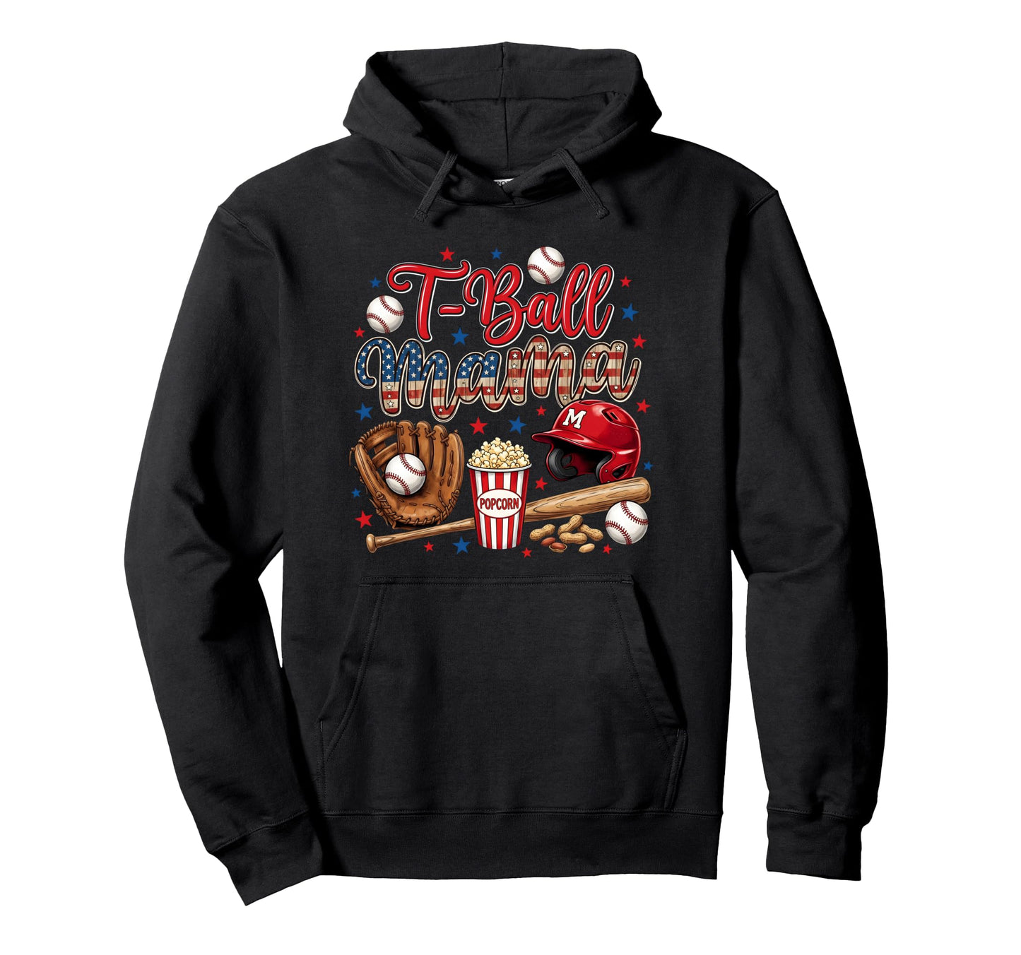 Tball Mama Funny Baseball Mom Popcorn Glove Hoodie - Trendy Graphic Unisex - T-Shirt, Sweatshirt, Hoodie