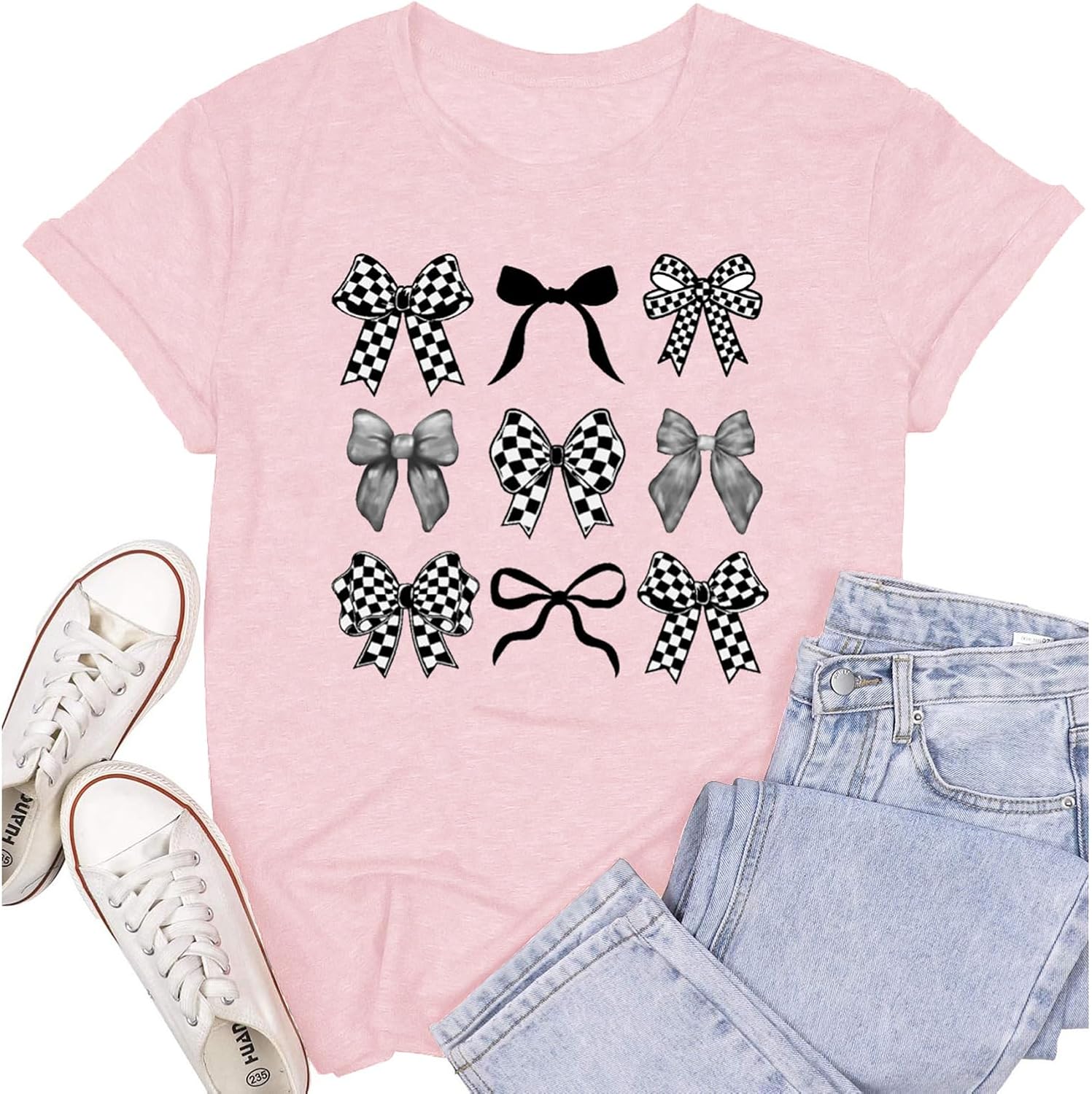 Womens Bow Bowknot Girly Aesthetic Pink Ribbon Short - Adult & Kids T-Shirts, Sweatshirts & Hoodies apparel design preview 1