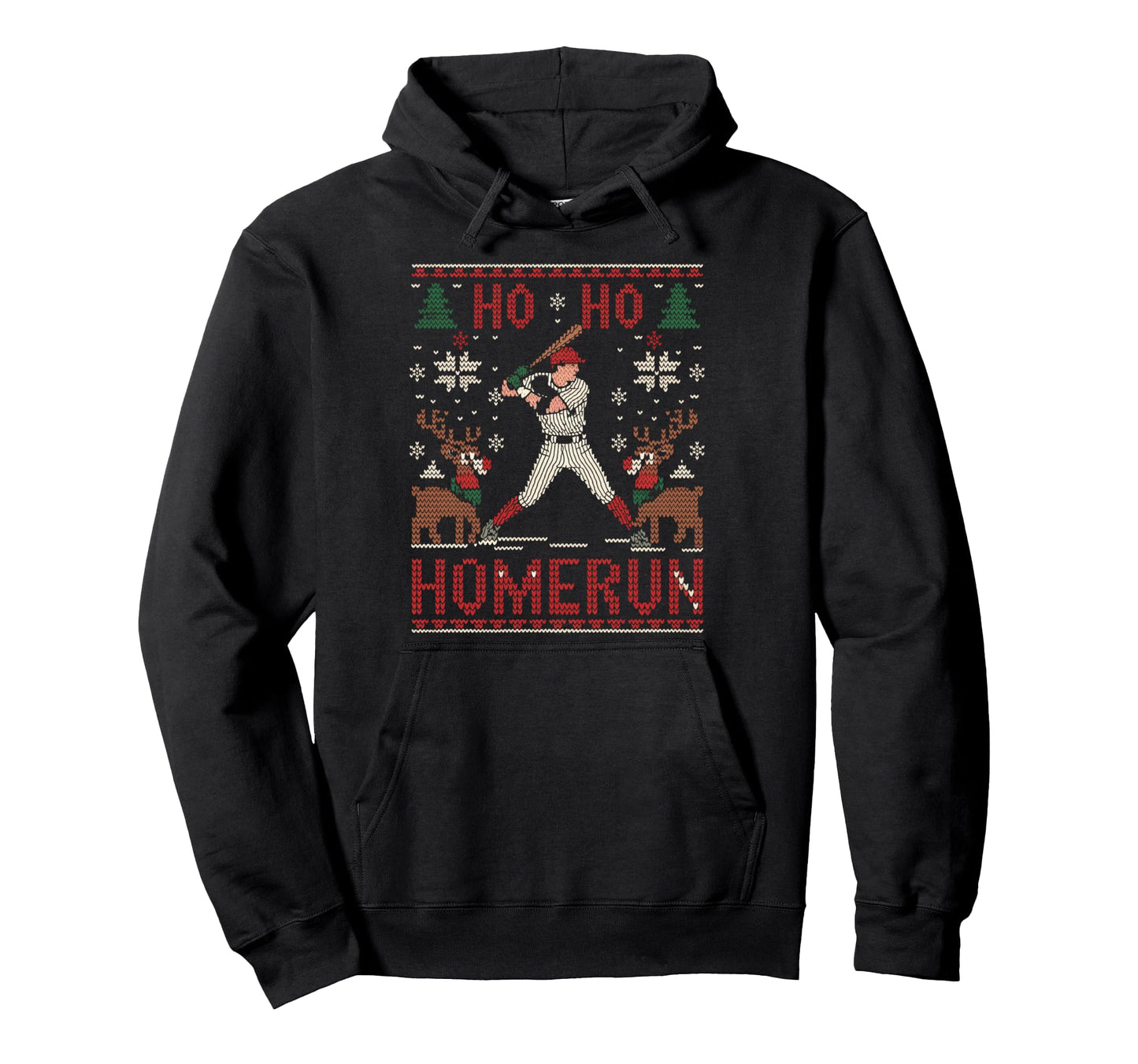 Baseball Softball Ho Ho Homerun Ugly Party Hoodie - Graphic Print Men Women - T-Shirt, Sweatshirt, Hoodie