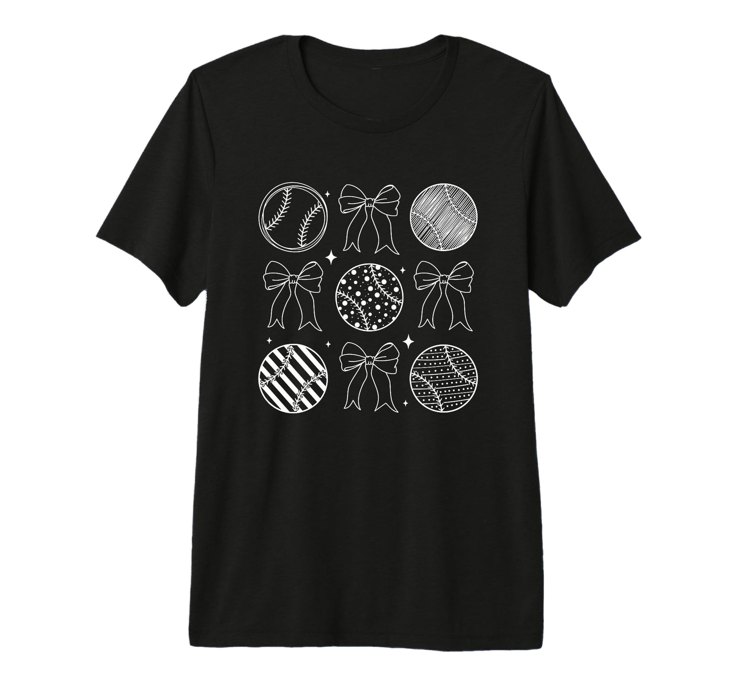 Chic Baseball Bows Patterned Elegance T-Shirt - Minimalist Print Unisex - T-Shirt, Sweatshirt, Hoodie