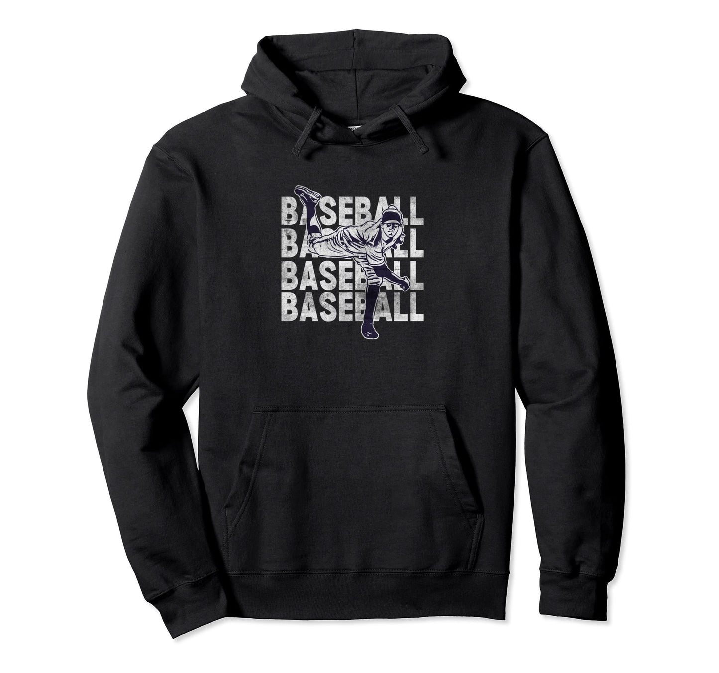 Distressed Baseball Player Sports Hoodie - Fun Novelty Design for Adults - T-Shirt, Sweatshirt, Hoodie