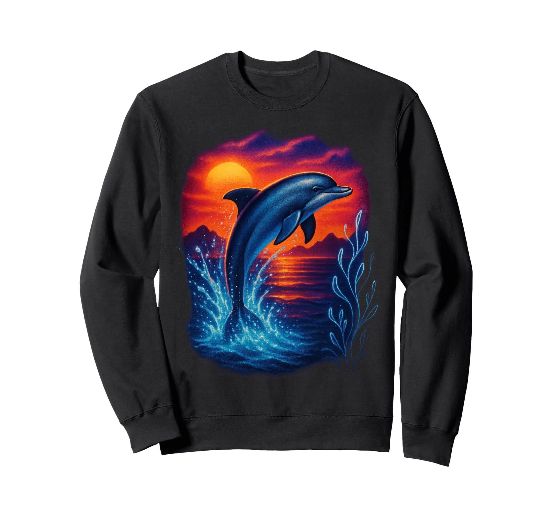 Dolphin Sunset Ocean Aesthetic 80S Sweatshirt - Novelty Apparel for Adults - T-Shirt, Sweatshirt, Hoodie