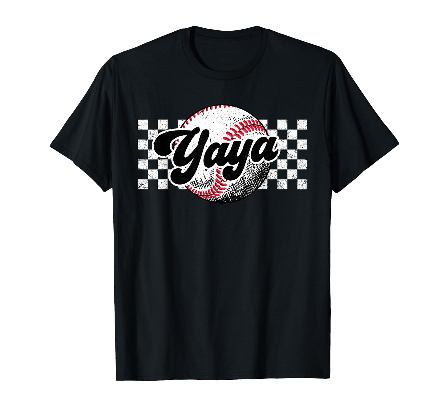 Baseball Yaya T Ball Yaya Checkered T-Shirt - Novelty Apparel for Adults - T-Shirt, Sweatshirt, Hoodie