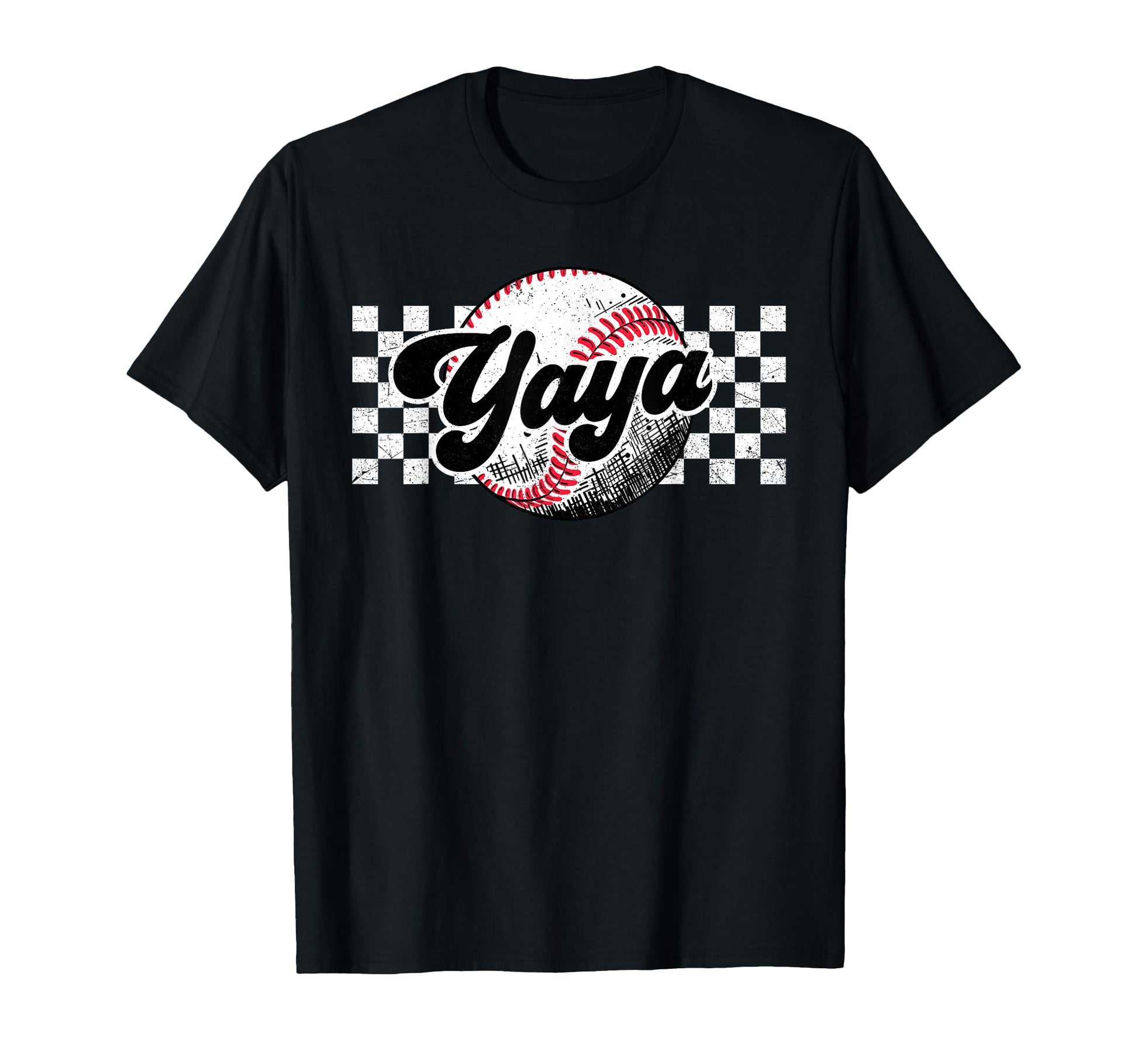 Baseball Yaya T Ball Yaya Checkered T-Shirt - Novelty Apparel for Adults - T-Shirt, Sweatshirt, Hoodie