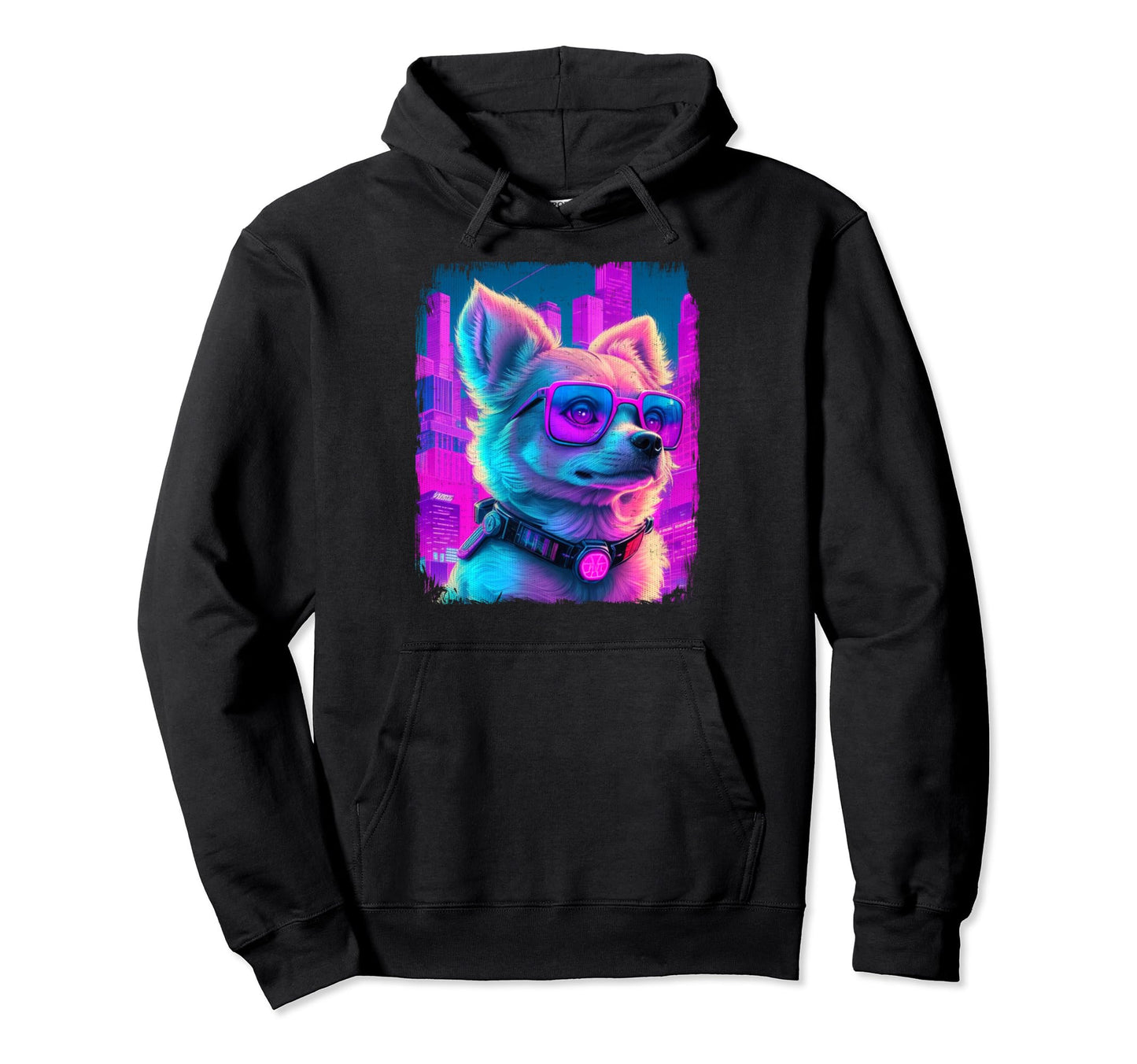 Poochon Dog Cyber Vaporwave 80S Synthwave Hoodie - Graphic Print Unisex - T-Shirt, Sweatshirt, Hoodie