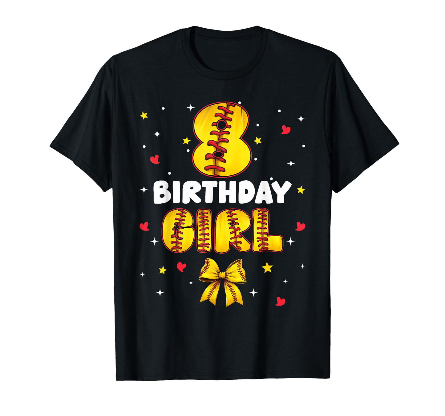 8Th Birthday Baseball Softball Bow T-Shirt - Novelty Apparel Men Women - T-Shirt, Sweatshirt, Hoodie
