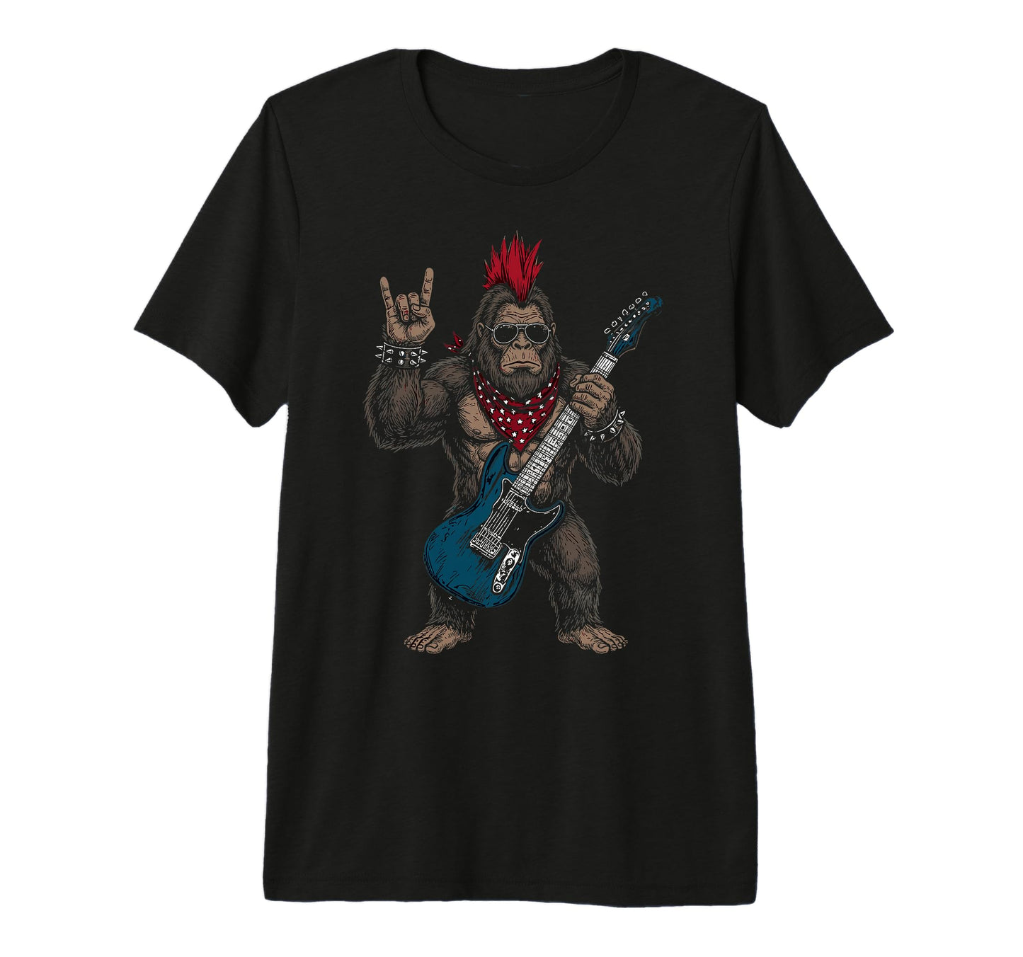 Funny Bigfoot Playing Guitar Usa T-Shirt - Trendy Graphic for Adults - T-Shirt, Sweatshirt, Hoodie