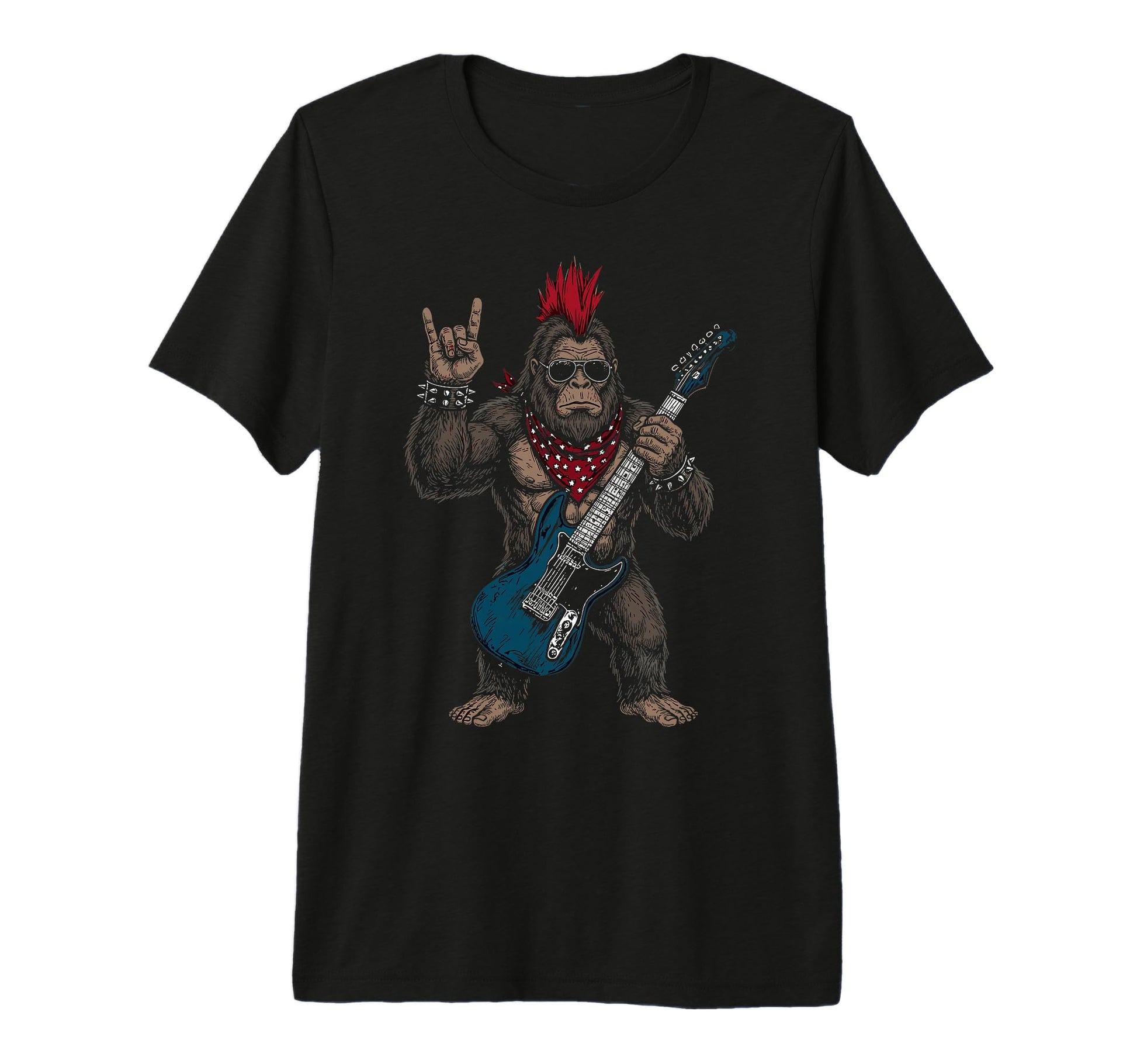 Funny Bigfoot Playing Guitar Usa T-Shirt - Trendy Graphic for Adults - T-Shirt, Sweatshirt, Hoodie