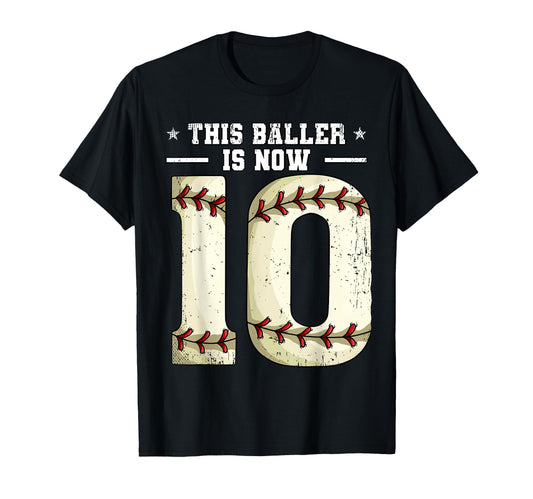 10Th Birthday Baseball This Baller T-Shirt - Aesthetic Graphic Men Women - T-Shirt, Sweatshirt, Hoodie