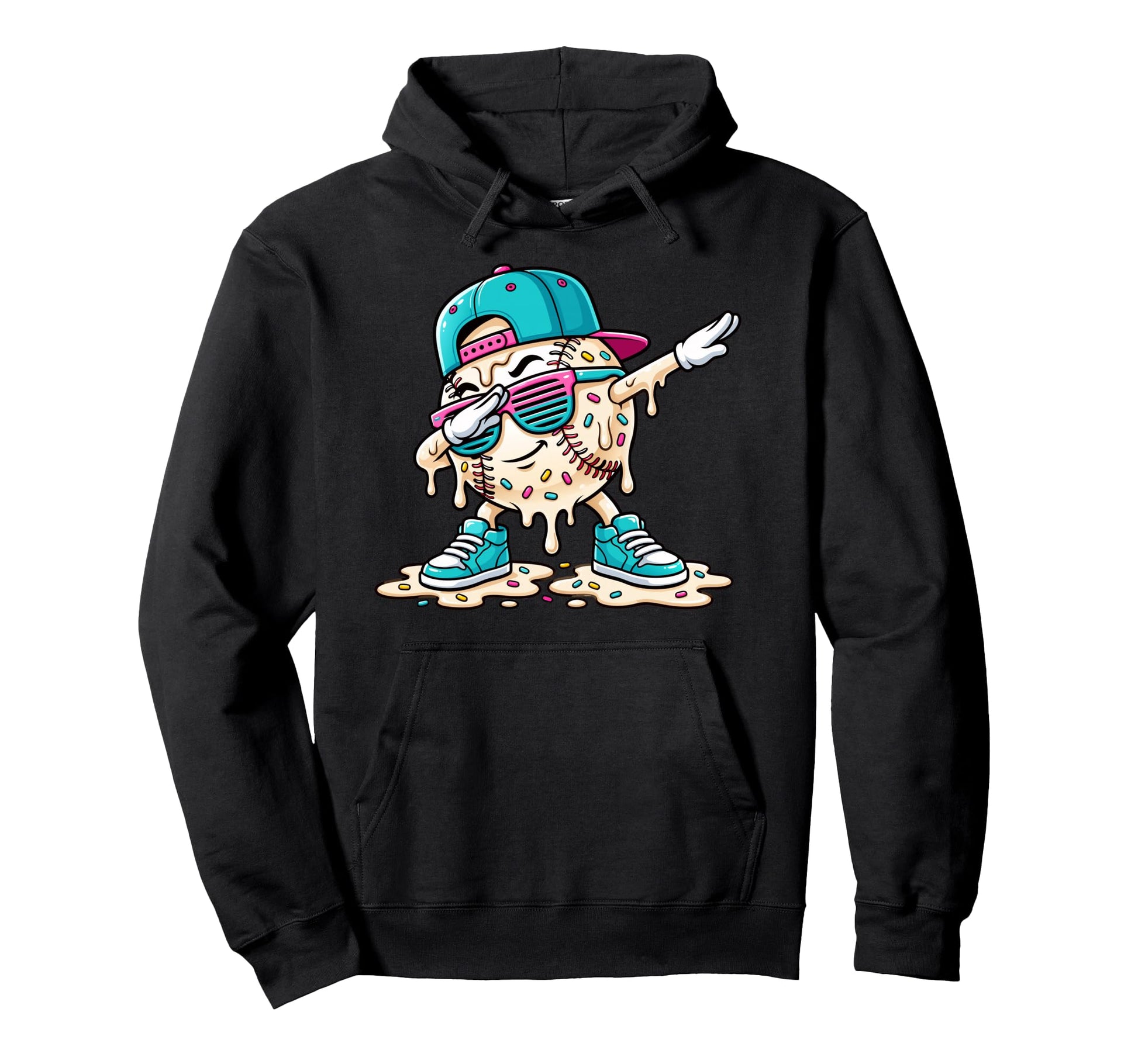 Dabbing Baseball Sprinkle Ice Cream Drip Hoodie - Trendy Graphic Men Women - T-Shirt, Sweatshirt, Hoodie