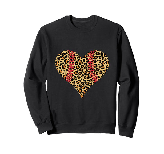 Baseball Heart Leopard Softball Sweatshirt - Aesthetic Graphic Men Women - T-Shirt, Sweatshirt, Hoodie