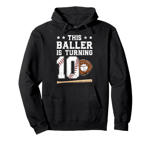 10Th Birthday Baseball 10 Year Old Hoodie - Graphic Print for Adults - T-Shirt, Sweatshirt, Hoodie