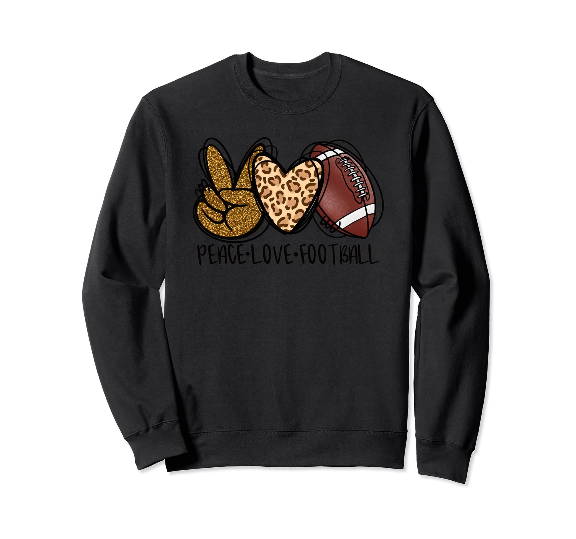 Peace Love Football Leopard Heart Sweatshirt - Fun Novelty Design Unisex - T-Shirt, Sweatshirt, Hoodie
