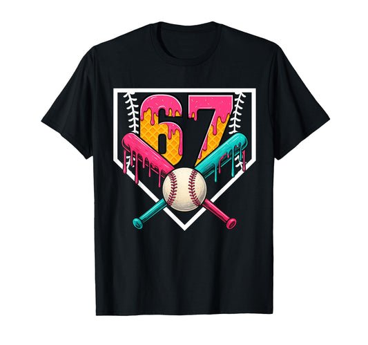 Baseball Ice Cream Drip Number 67 Player T-Shirt - Unique Graphic Unisex - T-Shirt, Sweatshirt, Hoodie