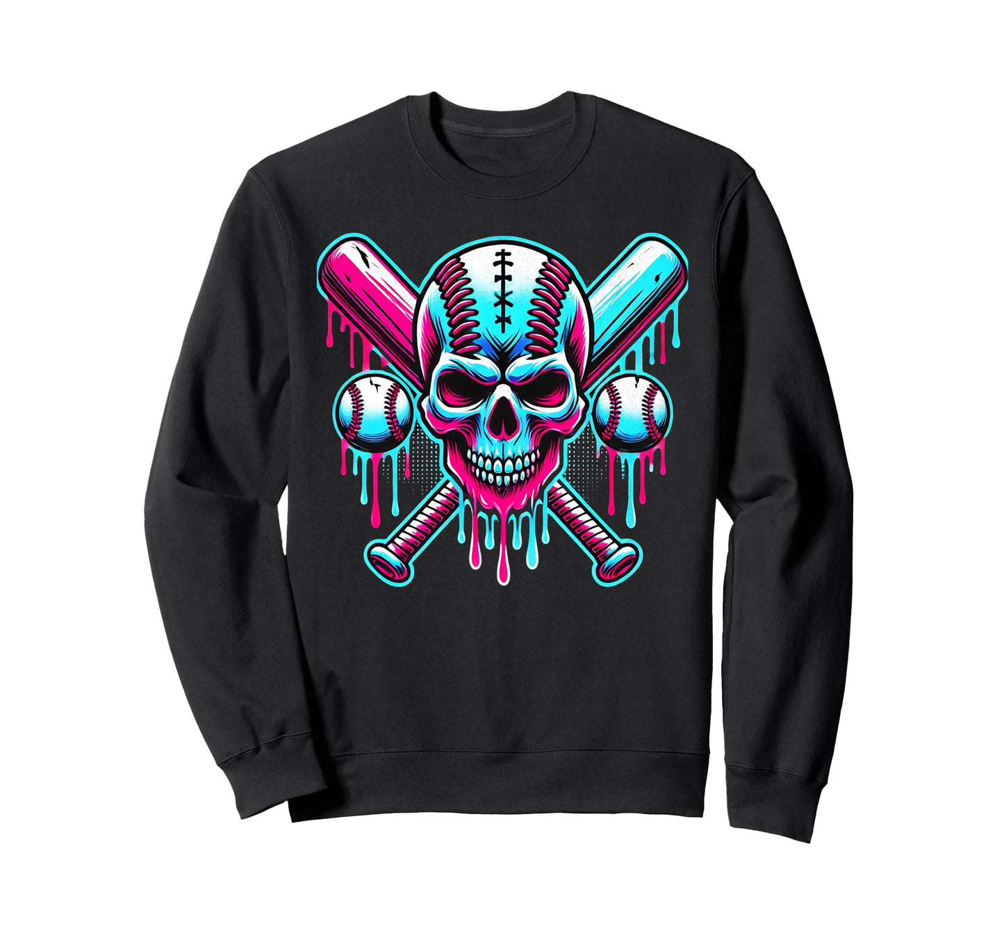 Baseball Skull Drip Ice Cream Sweatshirt - Unique Graphic Men Women - T-Shirt, Sweatshirt, Hoodie