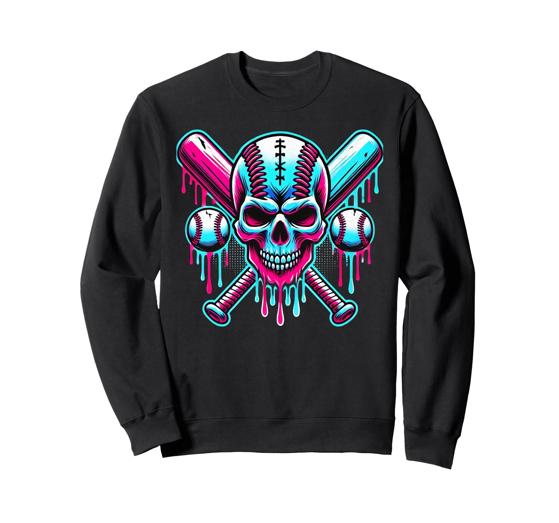 Baseball Skull Drip Ice Cream Sweatshirt - Unique Graphic Men Women - T-Shirt, Sweatshirt, Hoodie