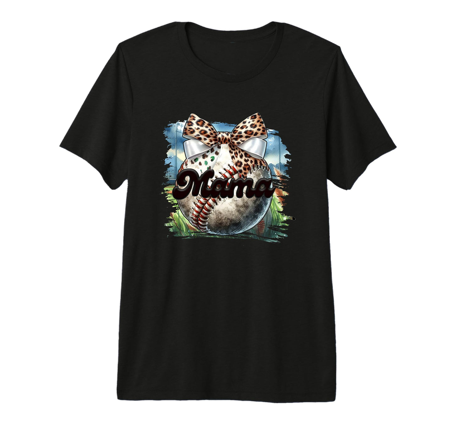 Mama Baseball Leopard Bow Tri Blend T-Shirt - Graphic Print Men Women - T-Shirt, Sweatshirt, Hoodie