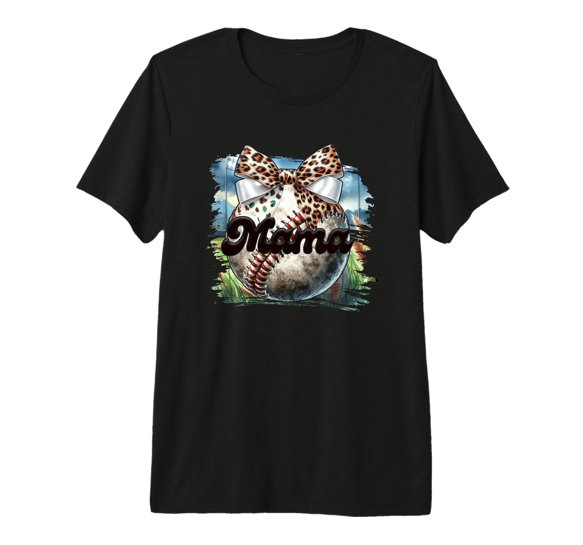 Mama Baseball Leopard Bow Tri Blend T-Shirt - Graphic Print Men Women - T-Shirt, Sweatshirt, Hoodie