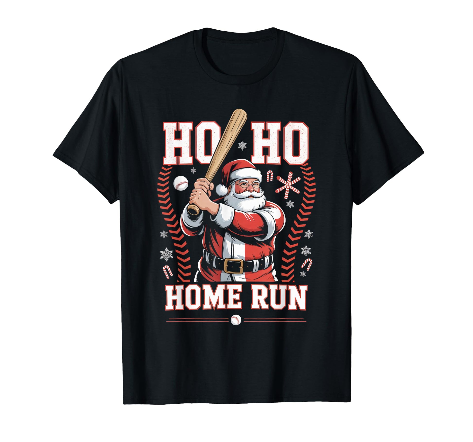 Ho Ho Home Run Baseball Funny T-Shirt - Casual Everyday Wear Unisex - T-Shirt, Sweatshirt, Hoodie