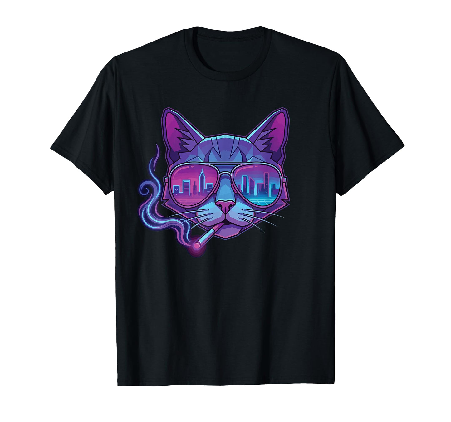Smoking Cat 80S Synthwave Meme Funny T-Shirt - Novelty Apparel Men Women - T-Shirt, Sweatshirt, Hoodie