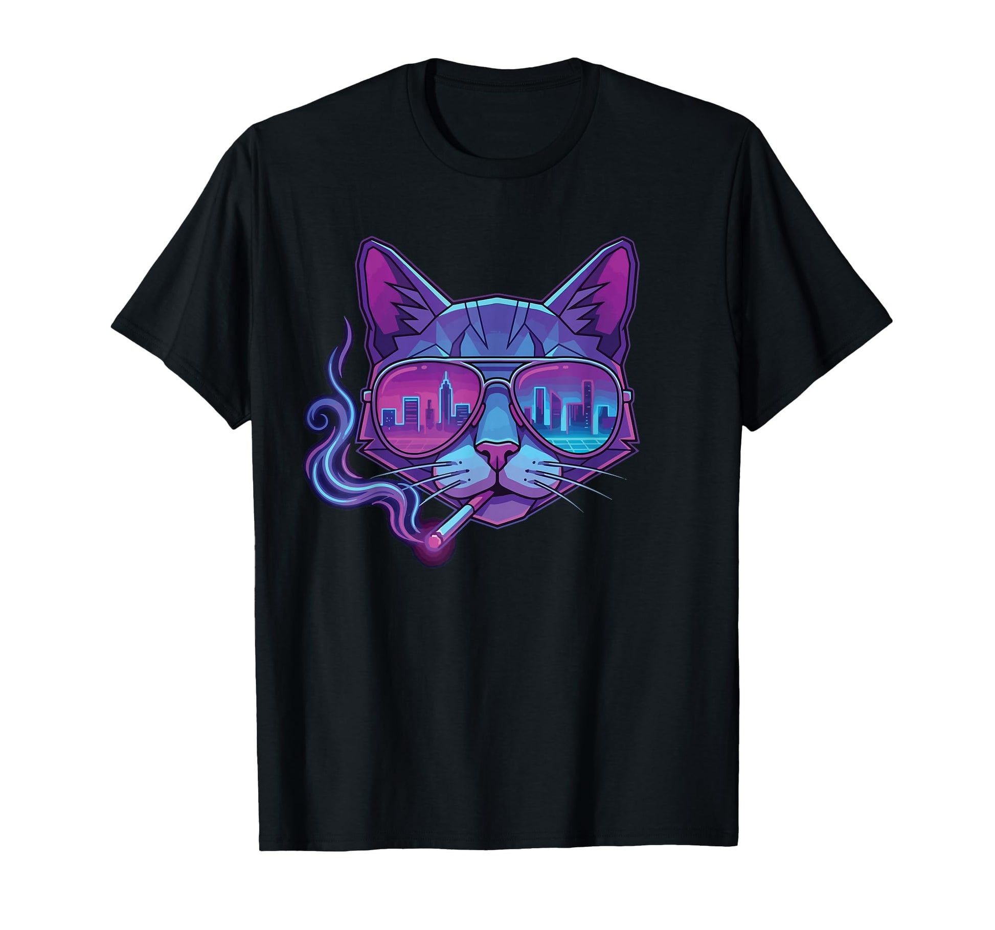Smoking Cat 80S Synthwave Meme Funny T-Shirt - Novelty Apparel Men Women - T-Shirt, Sweatshirt, Hoodie