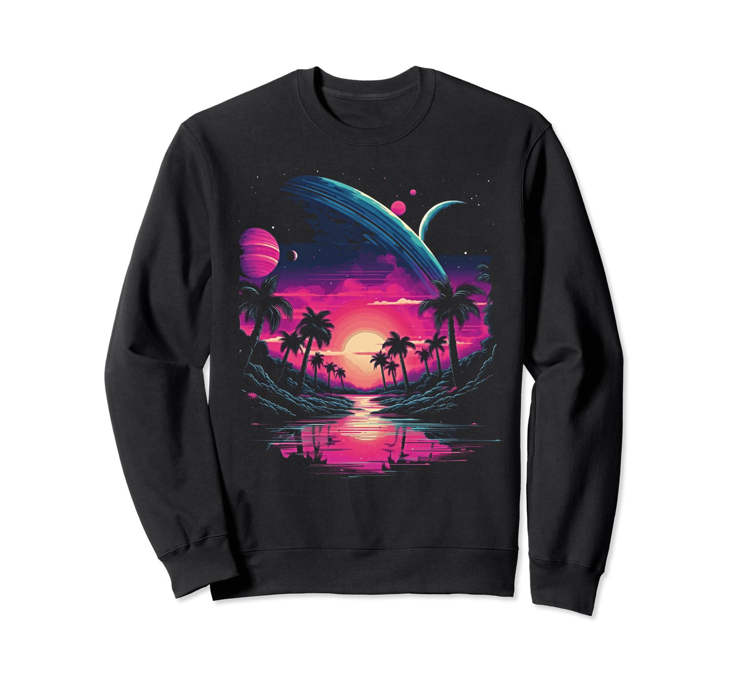 Vaporwave Solar System 80S Sweatshirt - Unique Graphic for Adults - T-Shirt, Sweatshirt, Hoodie